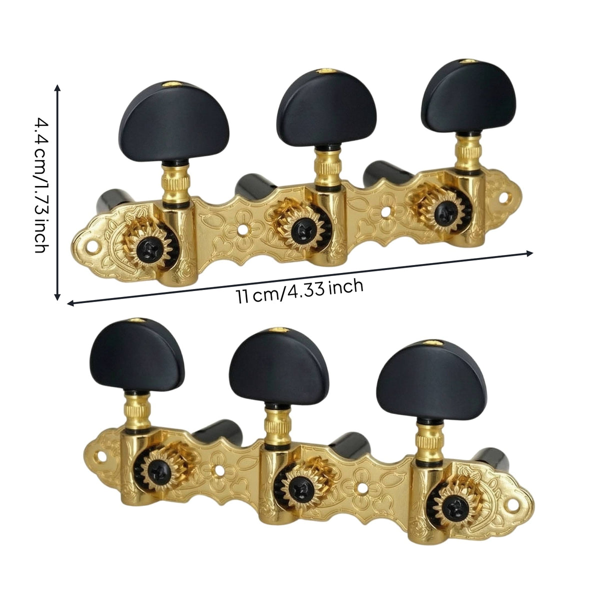 Classical Guitar Tuners Three-on-a-Strip Guitar Tuning Machines Tuning Pegs with Buttons 1:15 Gear Ratio for Guitarists