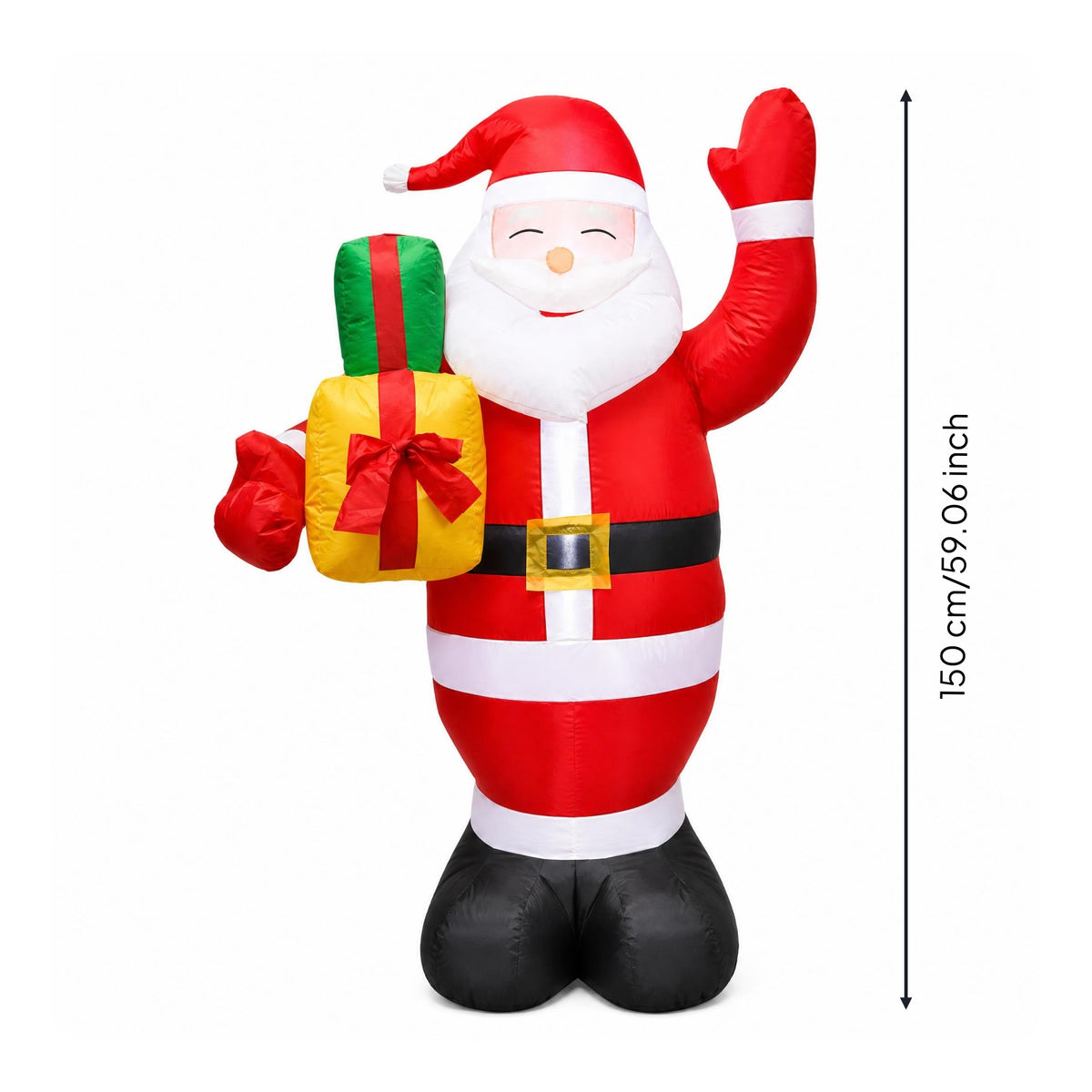 Printed and Sewn Santa with Gift Bag Smooth Inflated Panels Inflatable Santa Father Christmas Raised Arm Holiday Decoration