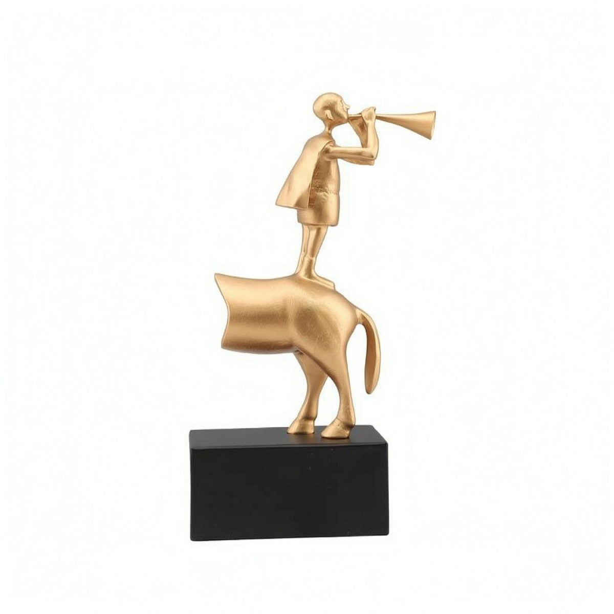 Boy Playing Trumpet Sculpture Modern Abstract Metal Sculpture Smooth Ornamental Statue for Bedroom
