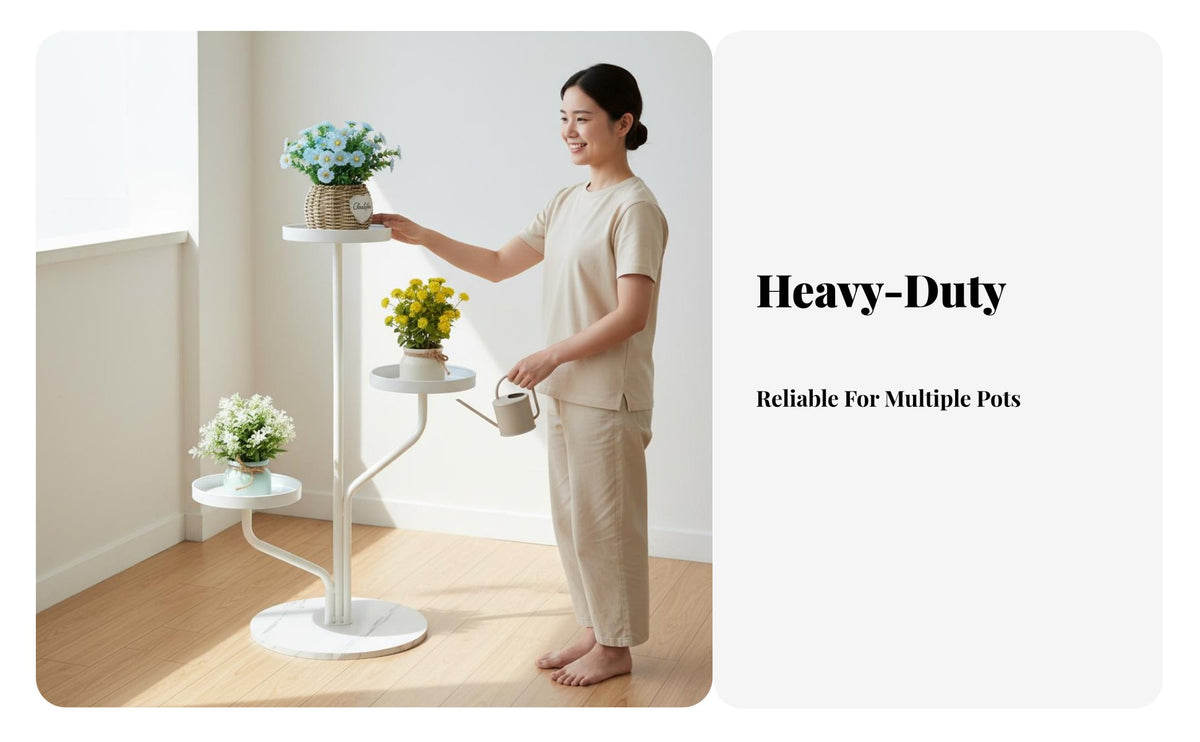 Light Luxury Design Multi-Tier Plant Stand Indoor and Outdoor Use Plant Cart with Wheels Decorative Multi-Level Display Rack Wrought Iron Frame for Living Room, Balcony, Patio, Corner