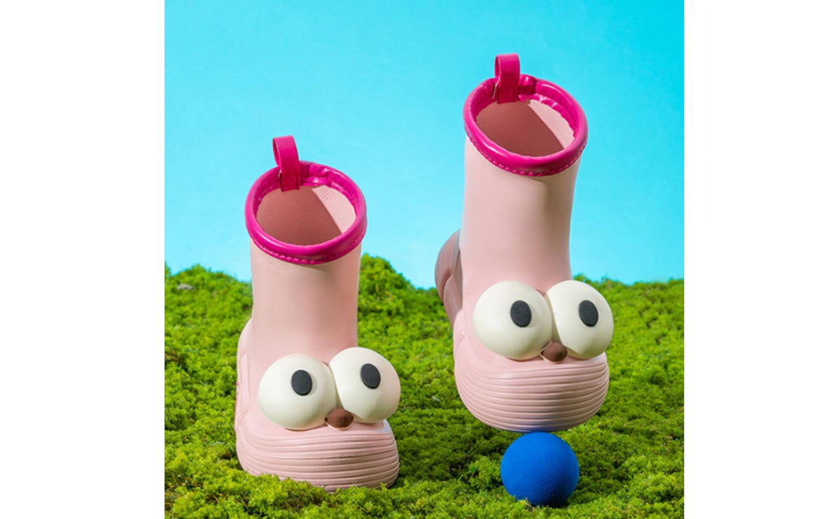 Non-Slip Sole Big Eye Waterproof Boots Easy to Clean Cartoon Eye Rain Boots Pull-on Loop Children's Footwear for Toddlers, Boys