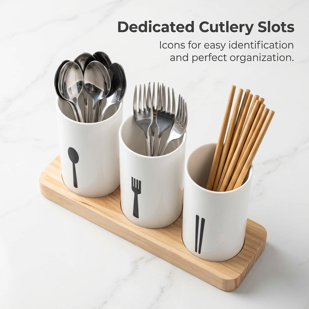 Cutlery Organiser with Draining Base, Kitchen Storage for Forks Spoons, Light Luxury Kitchen Storage Box, Utensil Holder for Kitchen Countertop