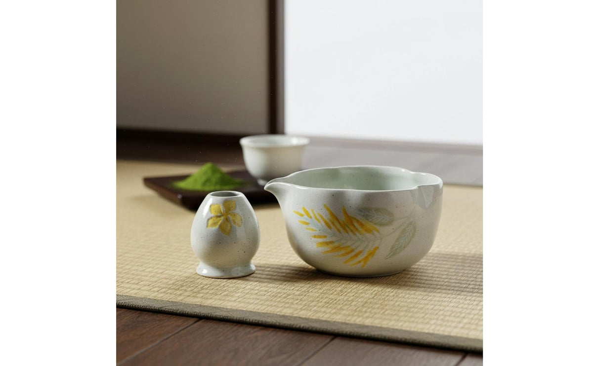Matcha Bowl Whisk Set Oven-Fired Glaze Ceremonial Tea Set Handmade for Beginners, Home Cafe