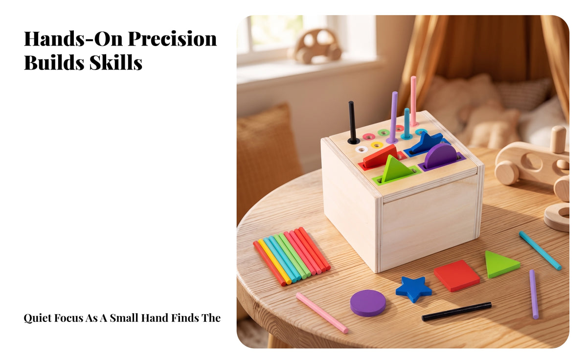 Child-Led Wooden Sorting Box Early Learning Educational Sorting Toy Preschool Shape Matching Box with Pegs Natural Wood for Toddlers, Preschoolers, Kindergarten Classrooms