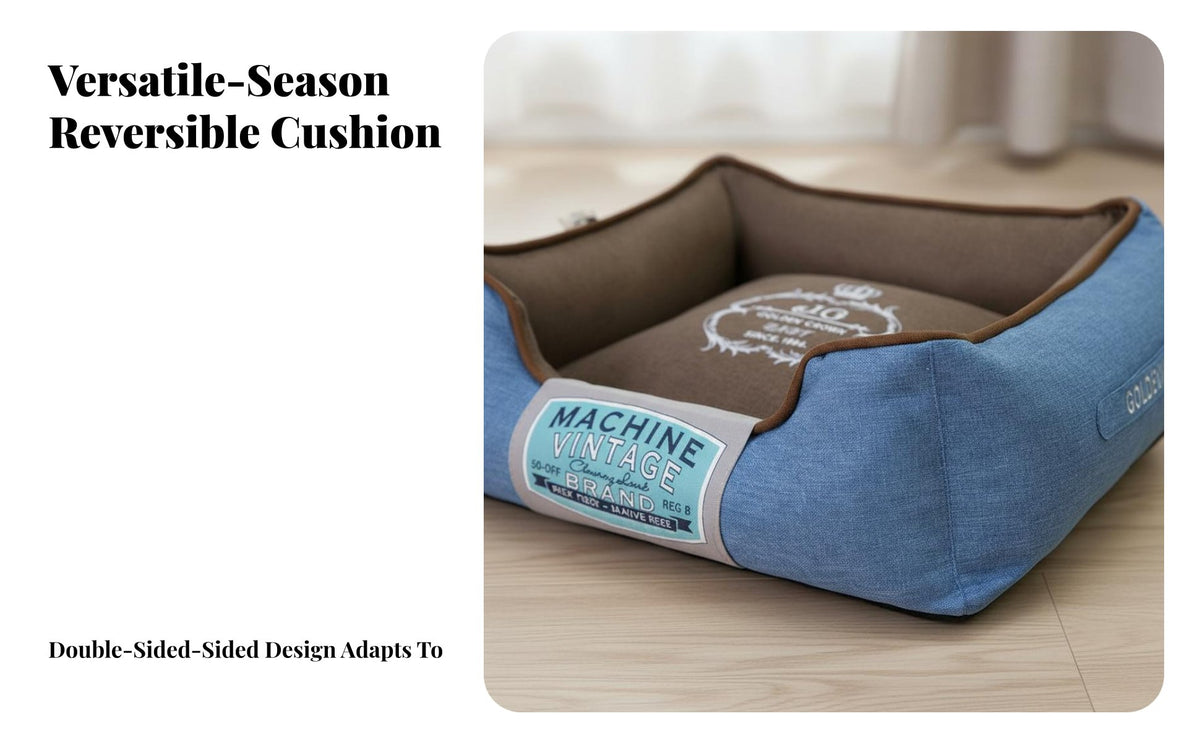 Thickly Padded Rectangular Dog Bed Non-Slip Bottom Supportive Rim Pet Bed All Seasons Cushioned Cat Lounger Reversible Cushion for Dogs, Cats, Small Pets, Kennel, Crate