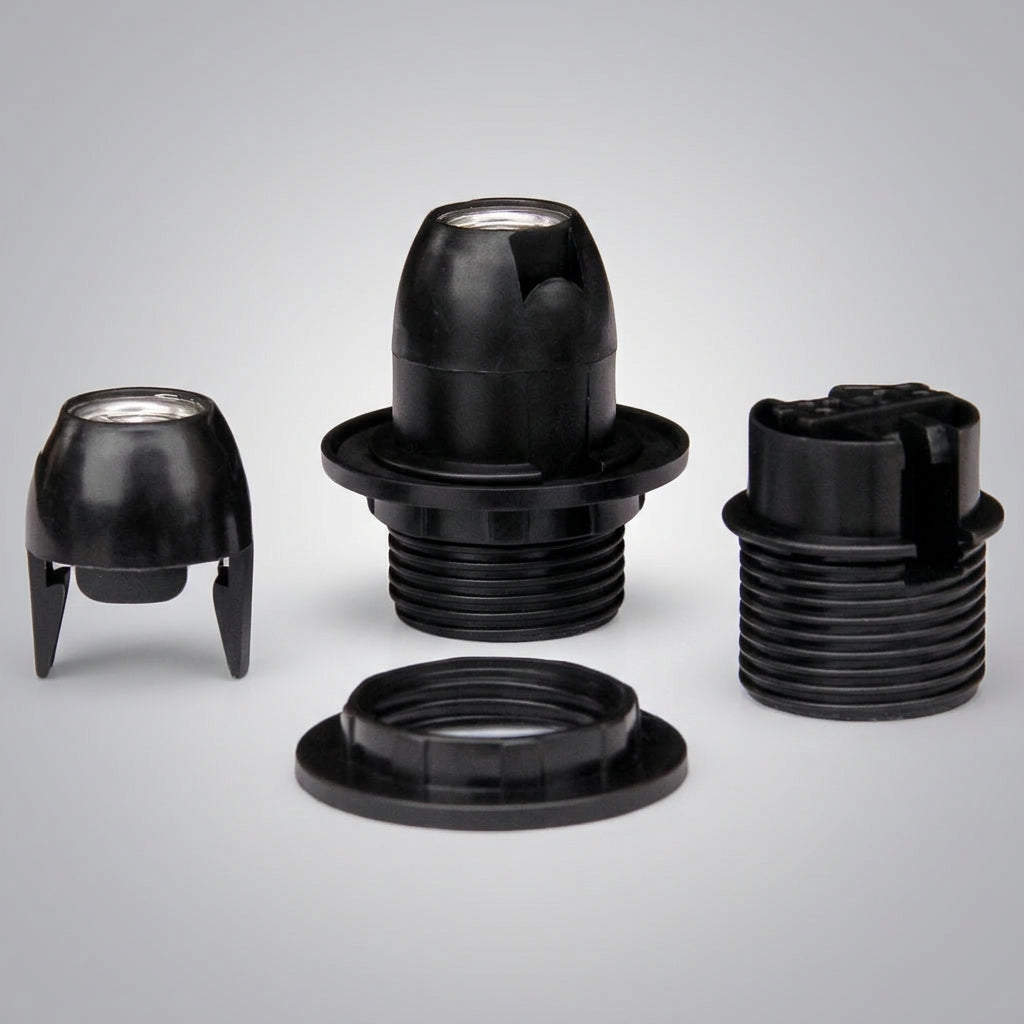 Bulb Holder with E12 Lamp Holder Screw Base for DIY Lighting, Flame Retardant and High Temperature Resistant, Black Single Snap-in Replacement