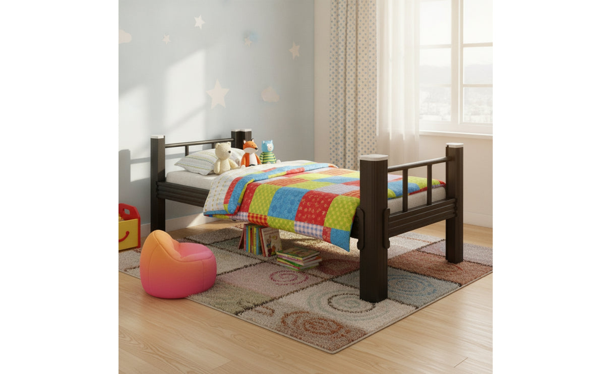 Bed Frame with Guard Rails Single-Layer Iron Bed Frame Matte Black Furniture for Students, Renters, Dorm Room, Accommodations for Learners