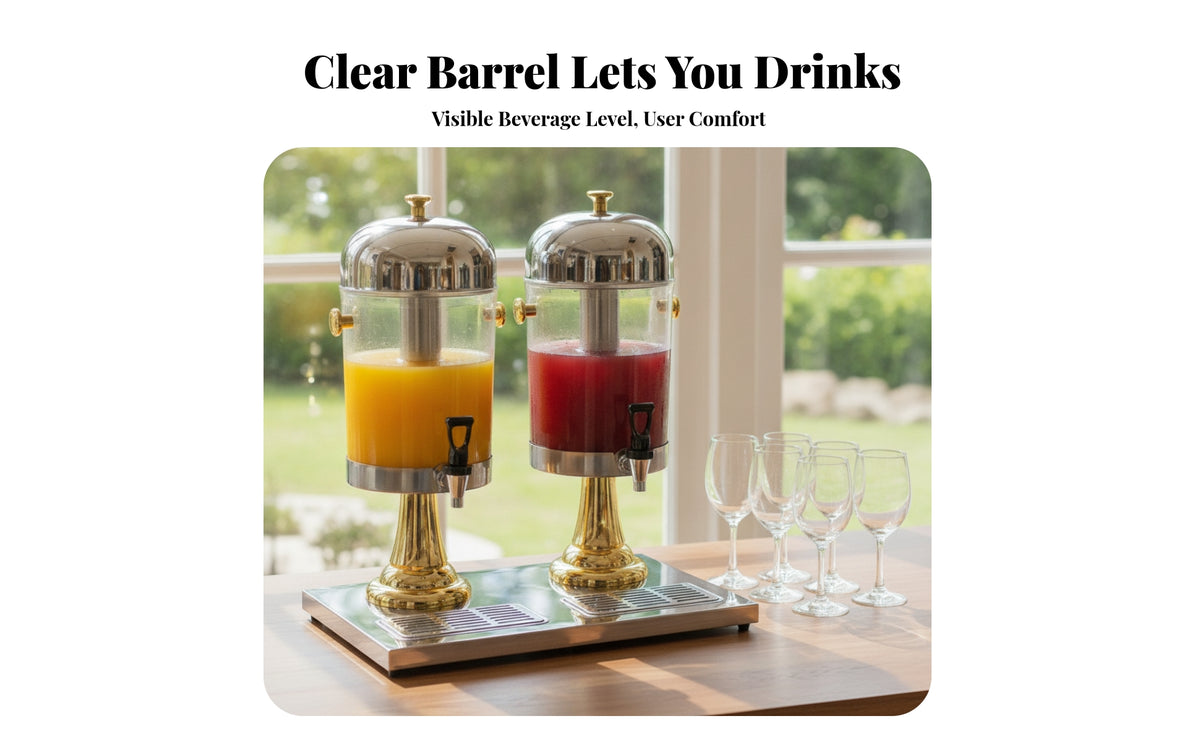 Double-Head Juice Dispenser Drip Trays Twobeverage Dispenser Stainless Steel Look Commercial Drink Server
