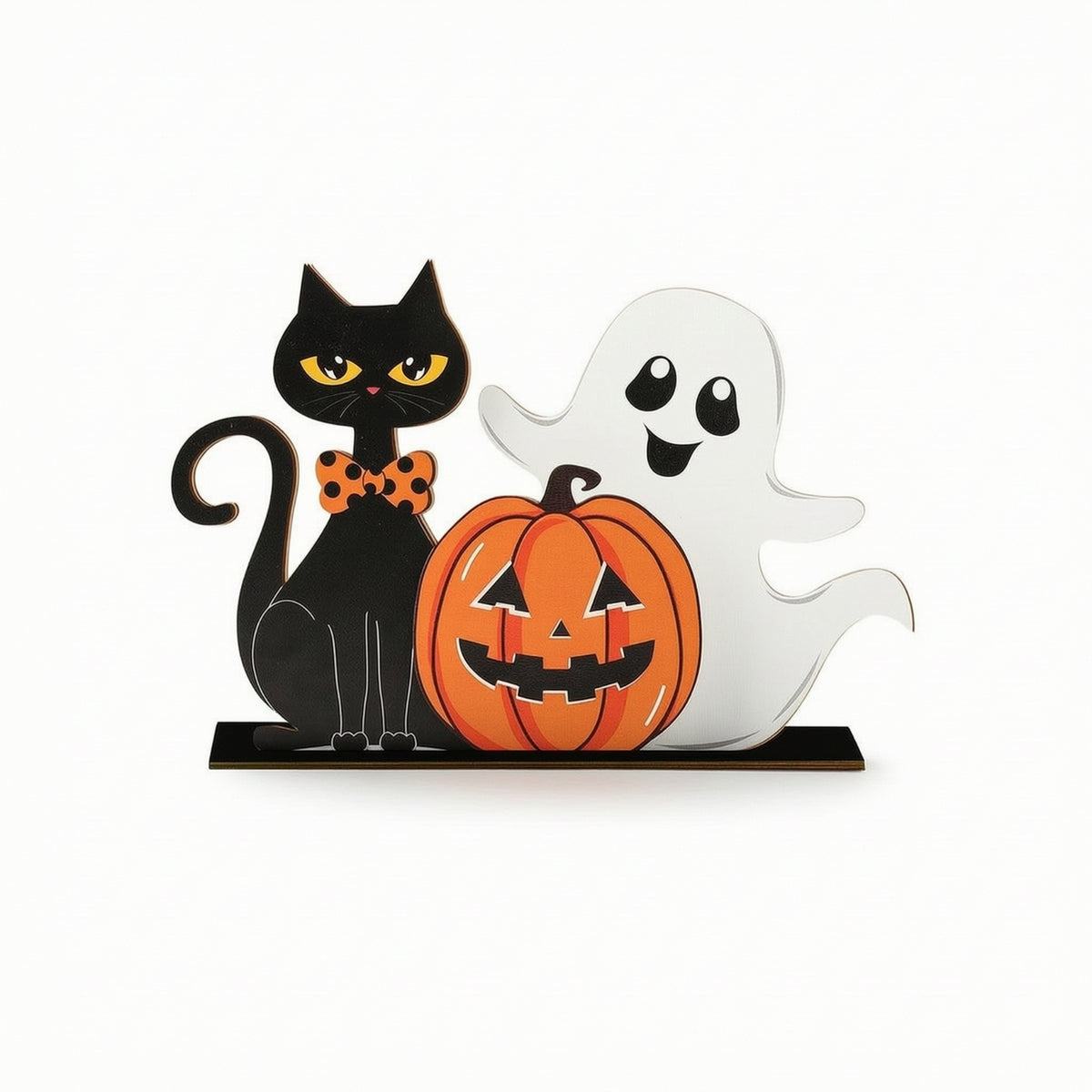 Freestanding Pumpkin Ghost Cat Sign Indoor Halloween Tabletop Decoration Holiday Wooden Halloween Centerpiece Autumn for Mantel