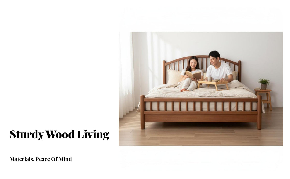Spindle rear Bed dense Wood Construction Spindle Headboard Bed Nordic design Bedroom Furniture for Homeowners, Guest Room, Apartment, Rental Property