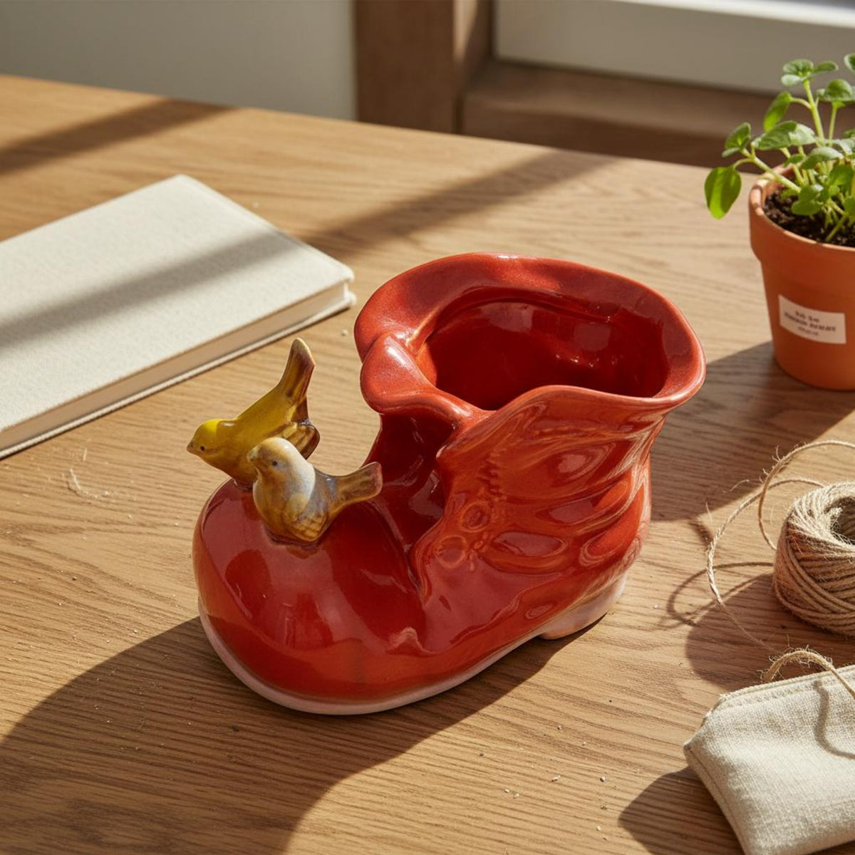 Ceramic Boot Planter Opening Top Boot Planter Raised Texture Decorative Container