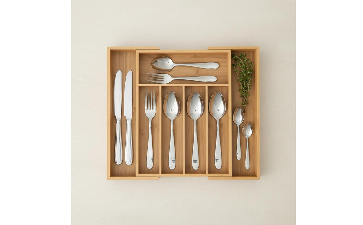 Expandable Bamboo Drawer Organizer Multi-Compartment Bamboo Utensil Drawer Insert Multipurpose Expandable Silverware Organizer for Kitchen