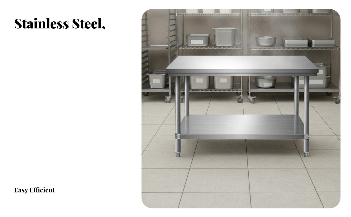 Anti-Rust Commercial Kitchen Prep Table Proof Stainless Steel Work Table High Load-Bearing Capacity Stainless Steel Workbench Easy to Clean for Restaurant Employees, Business Owners, Bakery, Cafeteria, Dining Hall, Warehouse