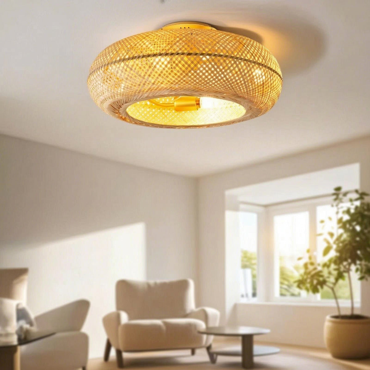 Birdcage Bamboo Ceiling Fan Woven Ceiling Fan with Light Rustic Fandelier Compact for Bedroom