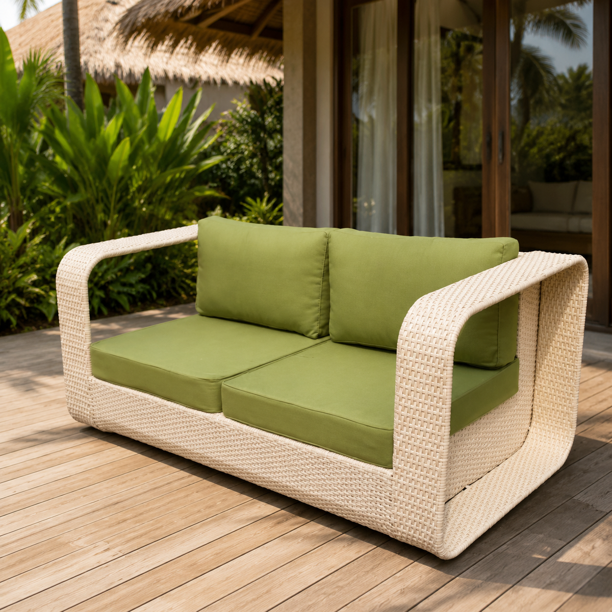 Outdoor Sofa, Garden Furniture, Black, 2-Seater, Modern Minimalist, Rattan Style