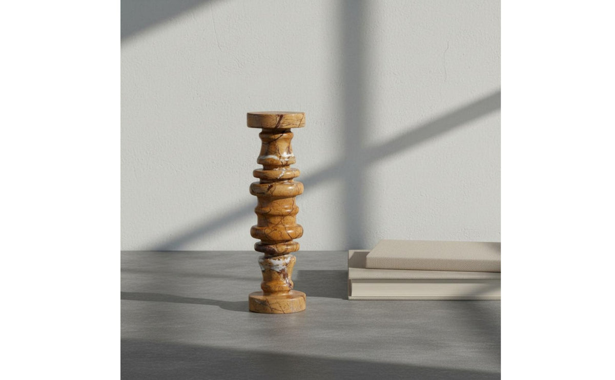 2 Pieces Wabi Sabi Design Natural Stone Candle Holder Minimalist Design Natural Stone Candlestick Elegant Decorative Pillar Candle Stand Matte Finish for Model Room, Hotel Lobby, Study