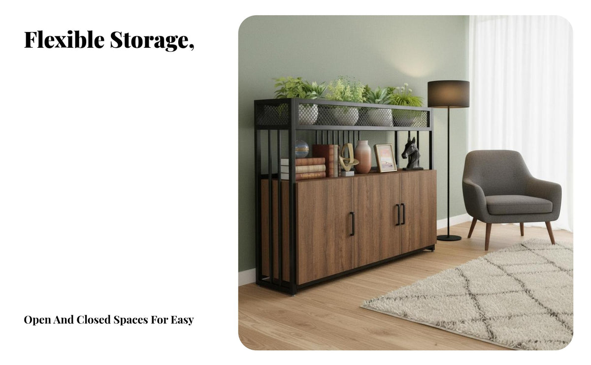 Hollowed-Out Design Low Divider Cabinet with Plant Holder Stable Load-Bearing Space Partiti Single R Reinforced Frame Planter Shelf Large Capacity for Interior Designers, Restaurant Owners, Office Managers, Lobby, Reception Area