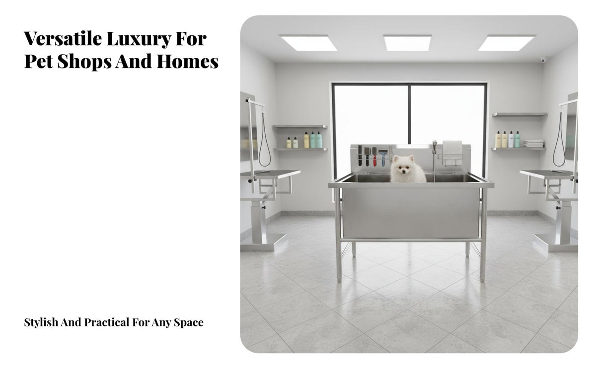 Easy to Clean Stainless Steel Grooming Tub Anti-Slip Design Stainless Steel Dog Wash Station Heavy Duty Professional Pet Bathing Tub Leak-Proof Construction for Veterinarians, Veterinary Medical Facility
