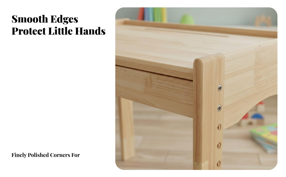 Multifunctional Design Wooden Kids Table and Chair Set Rounded Corners Kids Table and Chair Set Easy to Clean Solid Wood Learning Desk for Toddlers, Preschoolers, Parents, Home Schooling, Playroom, Classroom, Nursery