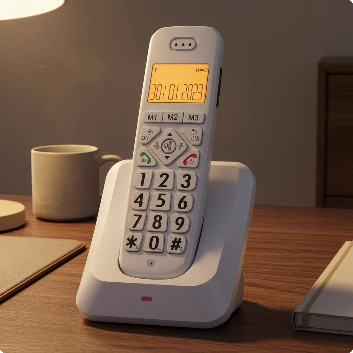 Backlit LCD Cordless Landline Telephone Numeric Keypad Handset Phone Memory Keys Base Station Phone Call Buttons