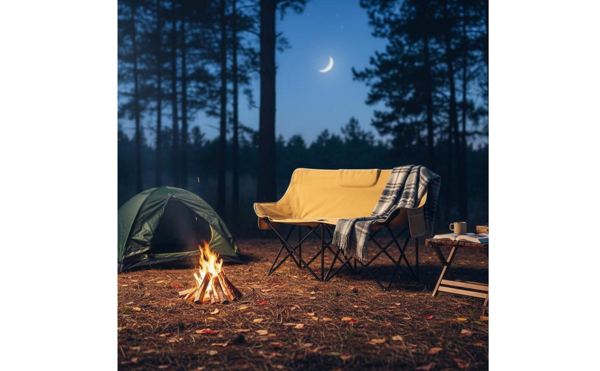 Foldable Double Folding Chair Sturdy Oxford Material 2 Person Camp Chair Side Pocket Portable Loveseat Heavy Duty for Couples, Fishing, Beach