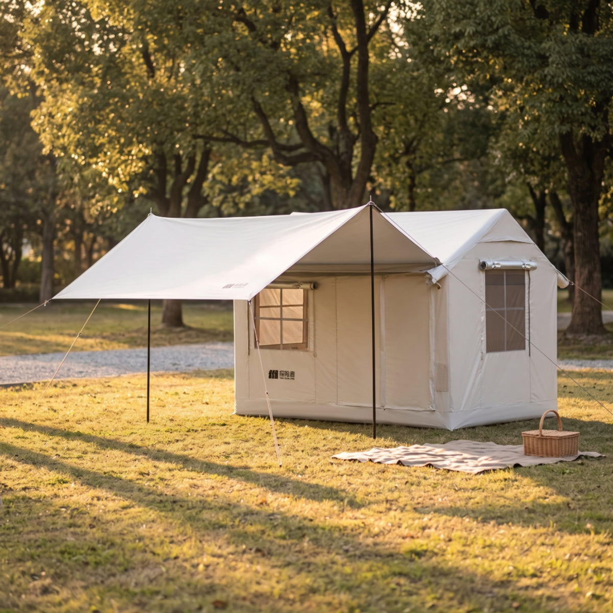 Water-Resistant Tent with Awning Sun-Shading Tent with Canopy Waterproof Spacious for Campsite