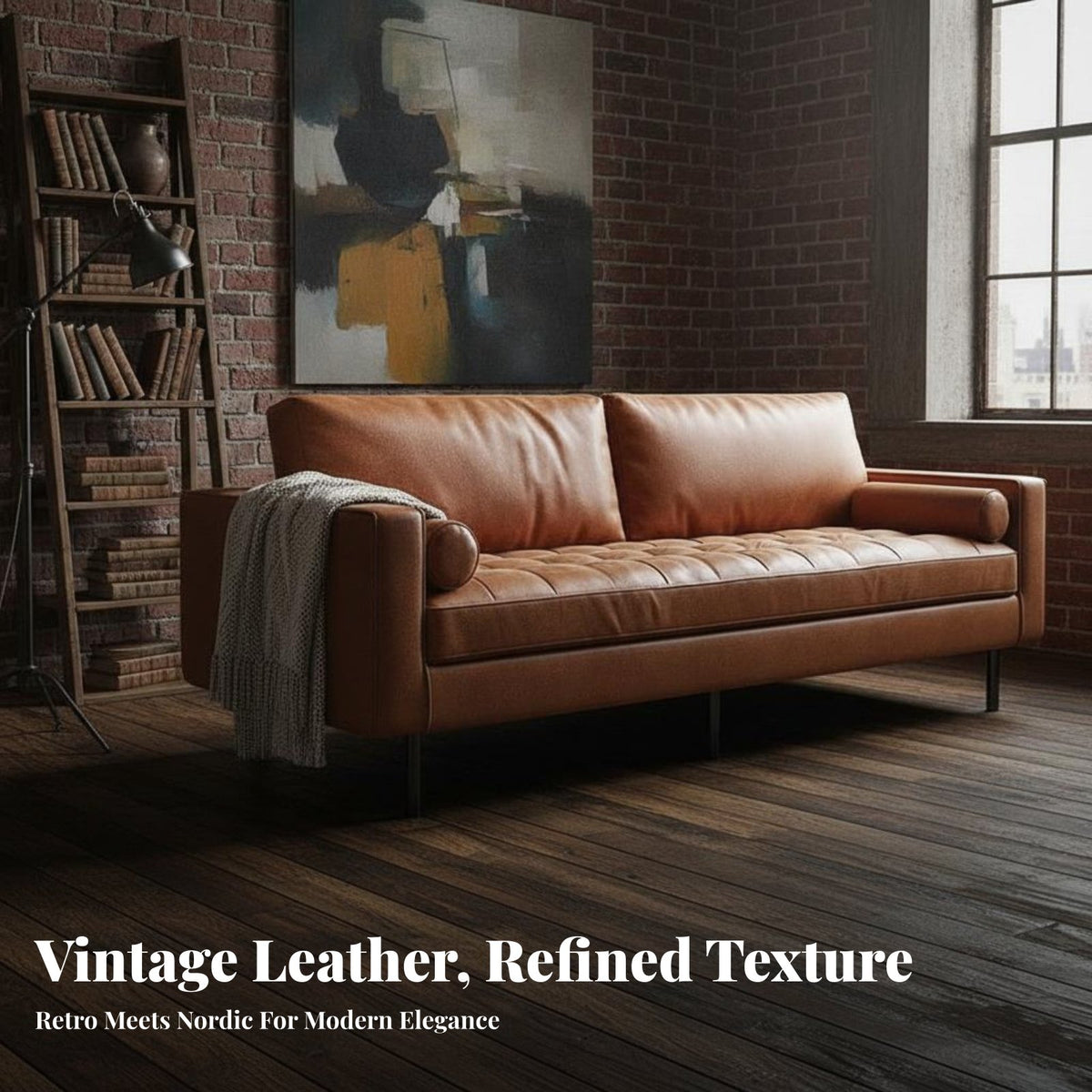 Straightrear Leather Settee Oil finish Finish 3-Seater Settee Vintage Design Sofa for Apartment Dwellers, Office Managers, Lounge Area