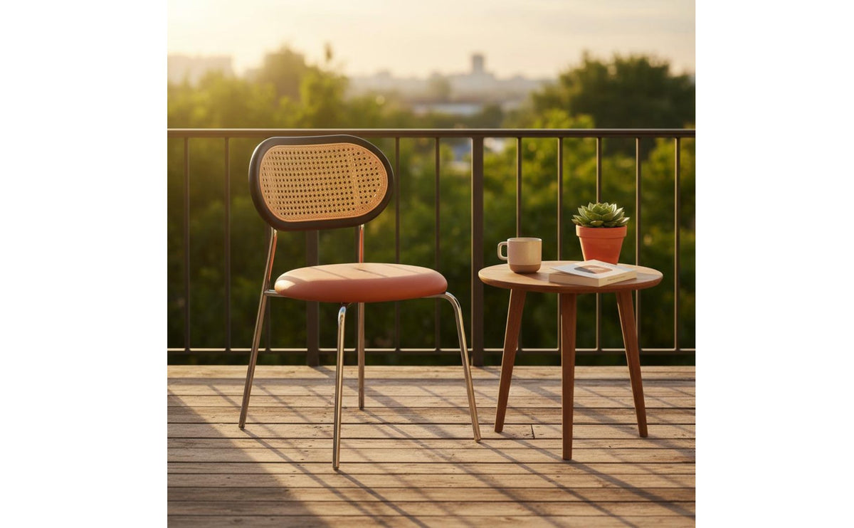 Rattan Back Dining Chair Minimalist Cane Woven Backrest Chair for Balcony, Home Office