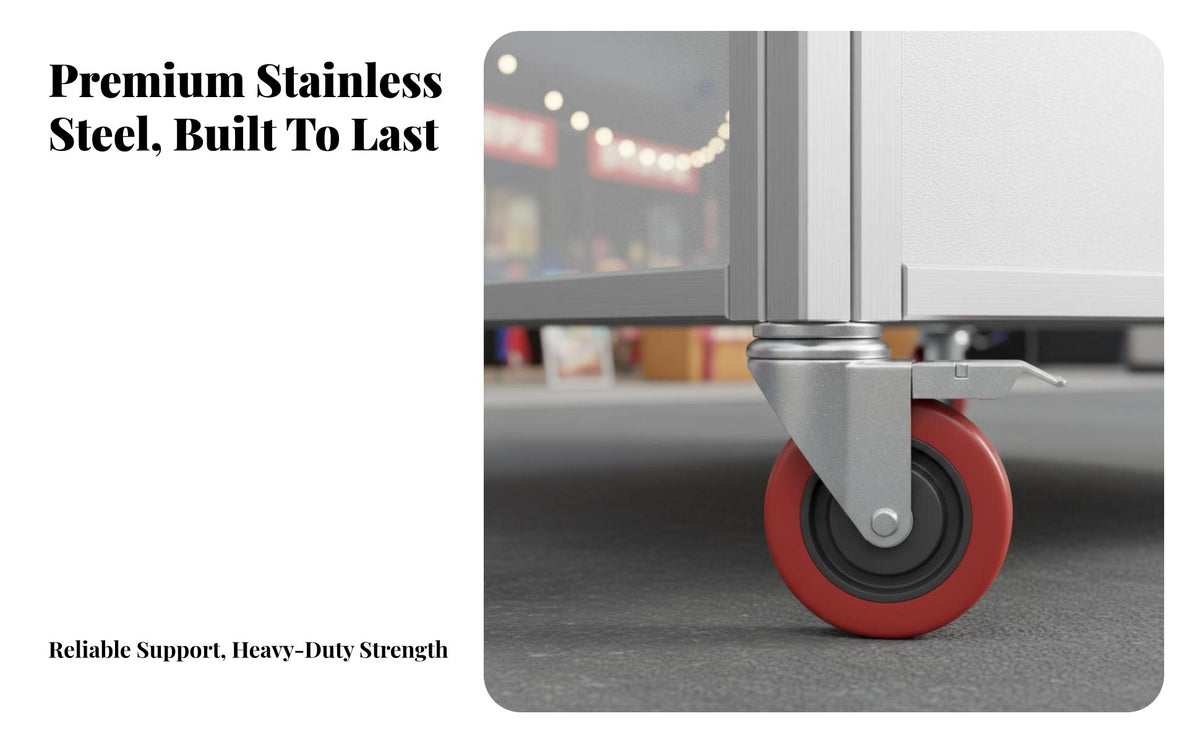 Heavy Duty Stainless Steel Food Cart Easy to Clean Mobile Street Vendor Stand Large Storage Capacity Foldable Night Market Stall for Caterers, Outdoor Events, Parks