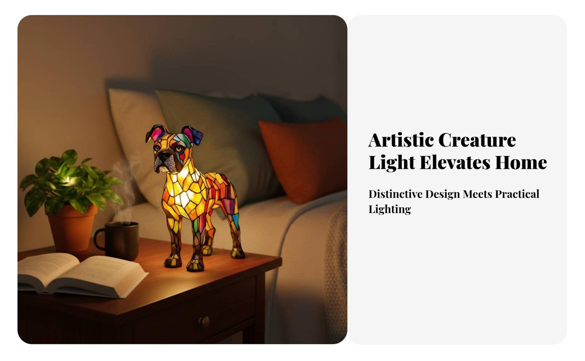 Cat LED Table Lamp, Resin Animal Sculpture, Mosaic Glass Home Decor Accent