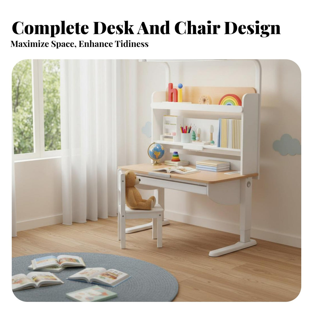 Adjustable Kids Desk and Chair Set Solid Wood Construction Kids Desk and Chair Set Glare-Reducing Light Height Adjustable Learning Station