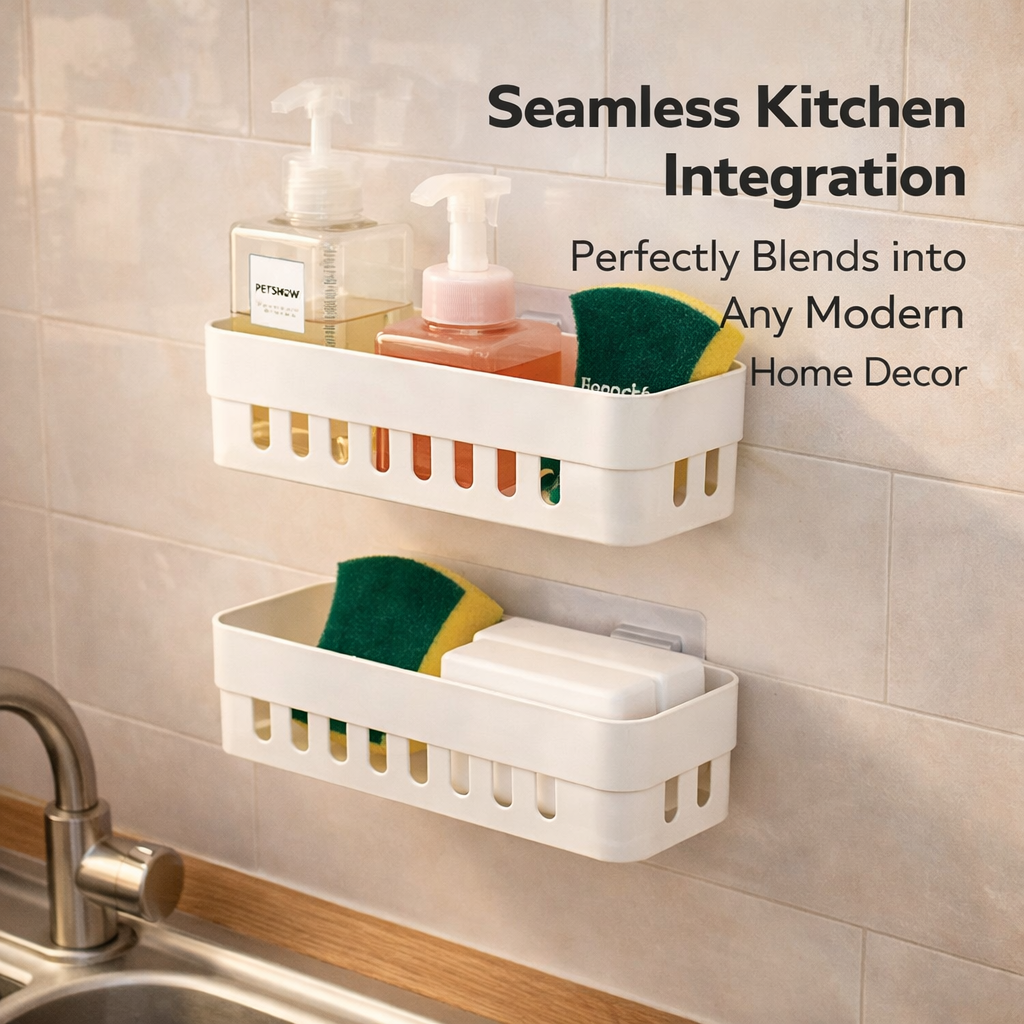 Bathroom Sink Drain Rack and Kitchen Organizer for Students, Wall Mounted Shelf Soap Sponge