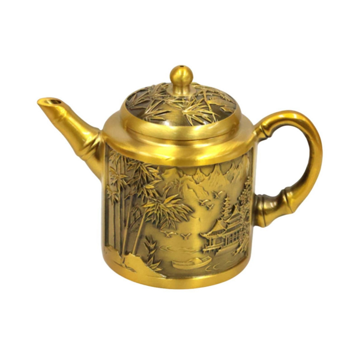 small Brass Teapot Ornament Curved Handle Fine Workmanship Home Decor