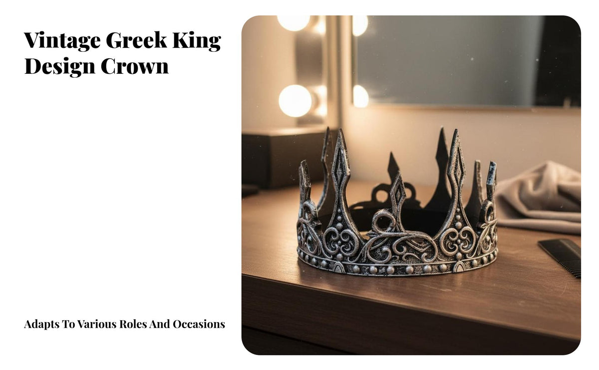 King Crown Lightweight PU Foam Crown Detailed 3D Pattern Ancient King Headpiece for Cosplayers, Actors, Halloween, Stage Performance, Birthday Parties