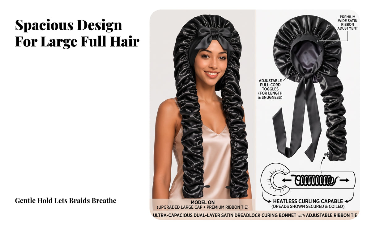 Satin Bonnet with Ribbon Ties | Frizz-Reducing, Adjustable, Long Tube Hair Bonnet