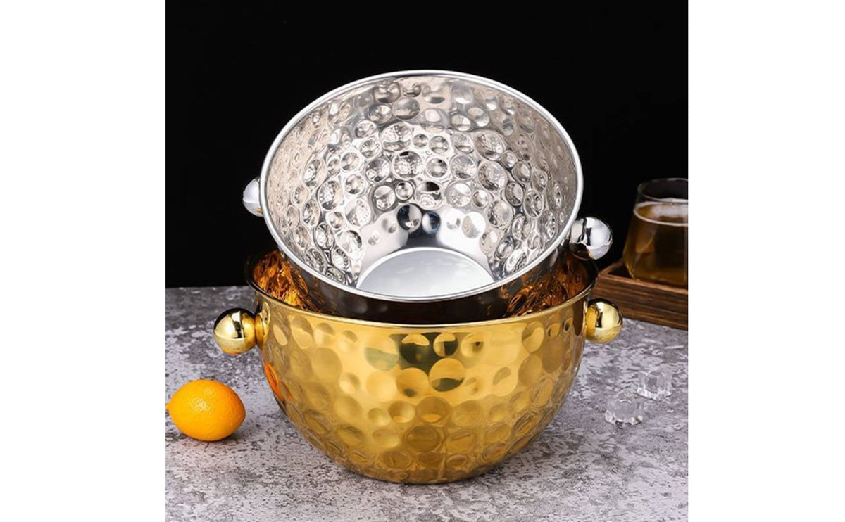 Hammered Stainless Steel Bowl European Design Hammered Metal Bowl Versatile Metal Ice Bucket for Hotel Use, Outdoor, Parties