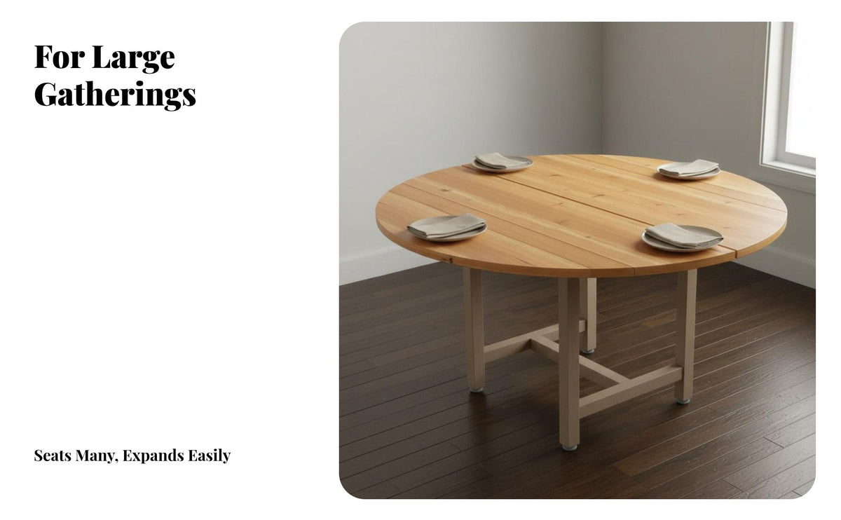 Large Round Folding Table Space-Saving Foldable Round Tabletop Easy Storage Fir Wood Dining Table for Families, Homeowners, Home, Parties, Restaurants
