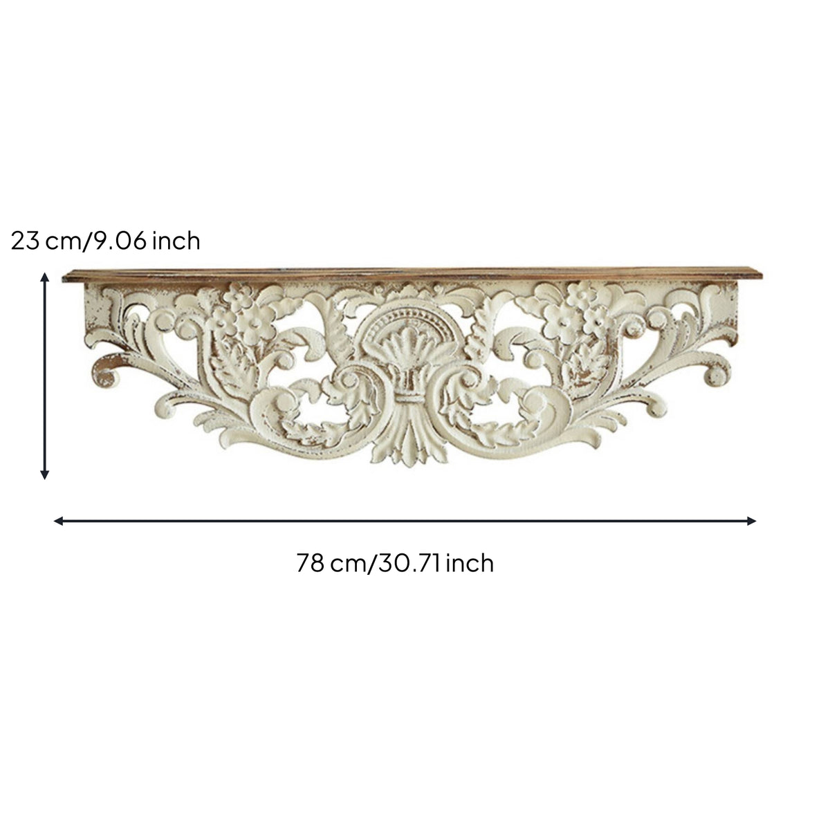 Wall Shelf with Scrollwork Ornate Carved Wall Shelf Vintage for Living Room, Entryway, Hallway