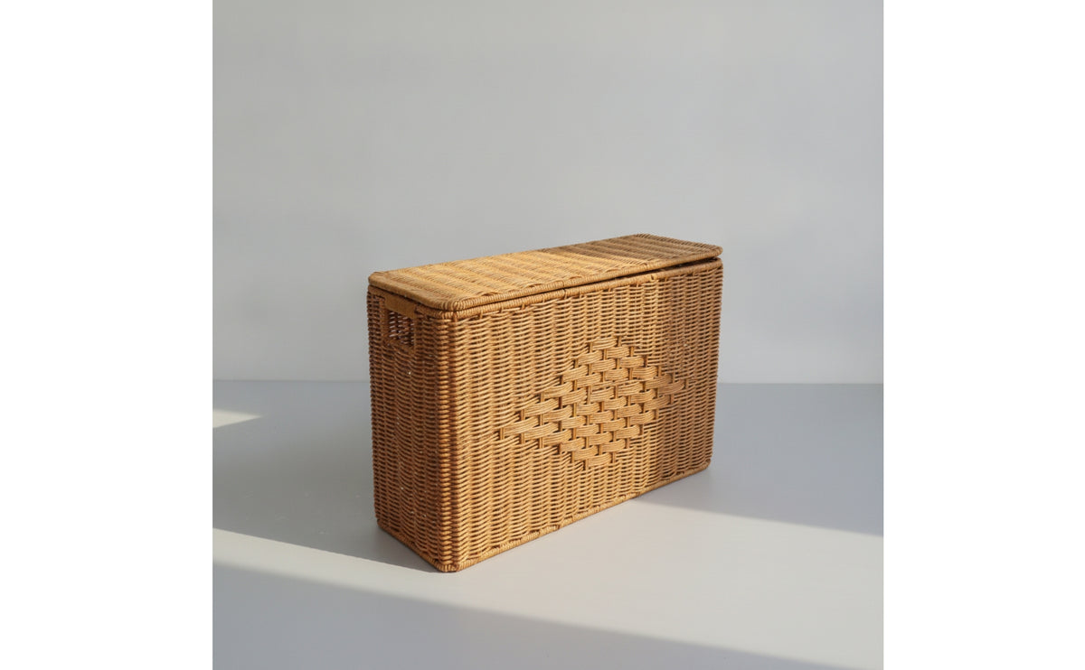 Storage Basket with Lid Rectangular Wicker Storage Basket with Lid Decorative for Bedroom, Pantry