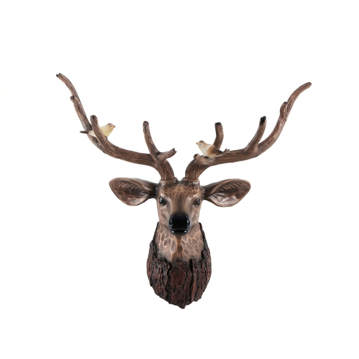 Deer Head with Antlers Wood-Look Deer Head Carved Wall Sculpture for Hallway