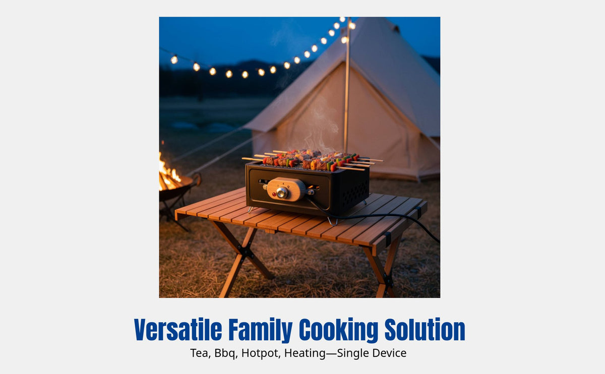 Electric Charcoal Grill, Portable Home Stove, Indoor Outdoor, Multi-Use, Tea Boiling, Heating, Grill Rack Included
