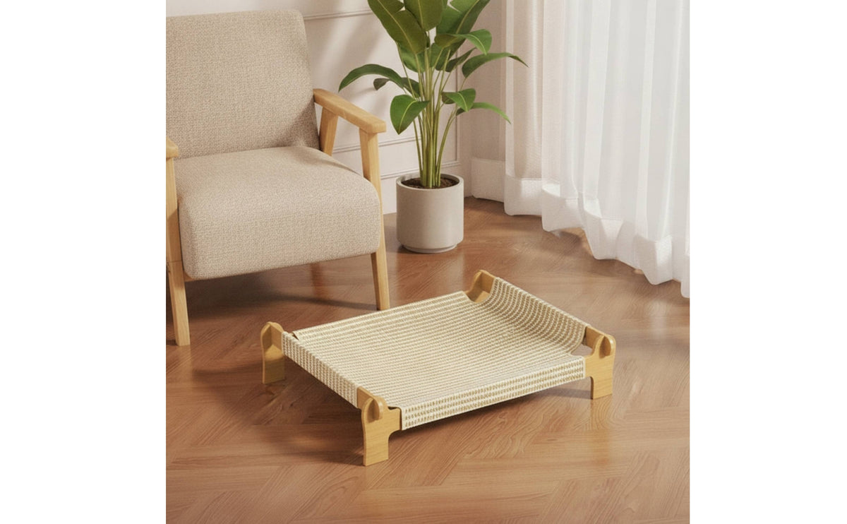 Cat Bed with Wooden Frame Scratch-Friendly Cat Bed Pet Cot for Cats, Kittens, Living Room, Bedroom, Apartments