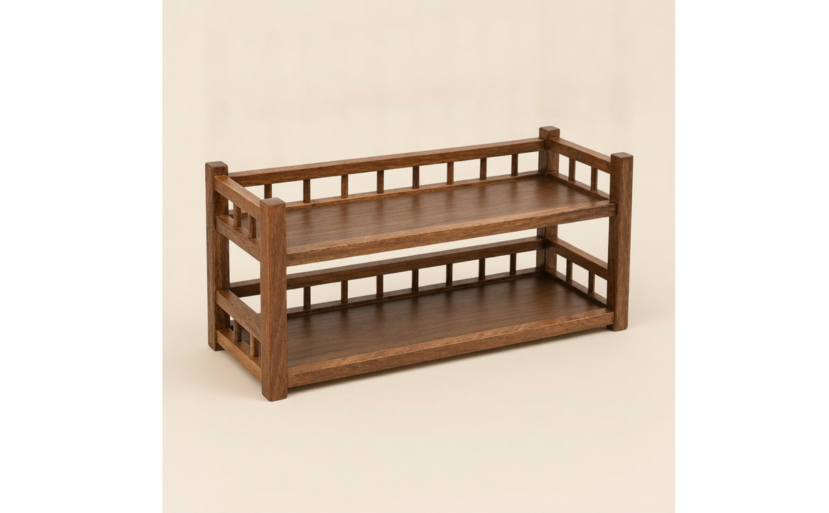 Desktop Storage Organizer Wooden Desktop Shelf with Two Tiers Chocolate Brown Coffee Mug Stand for Collectors, Tea Lovers, Kitchen Counter
