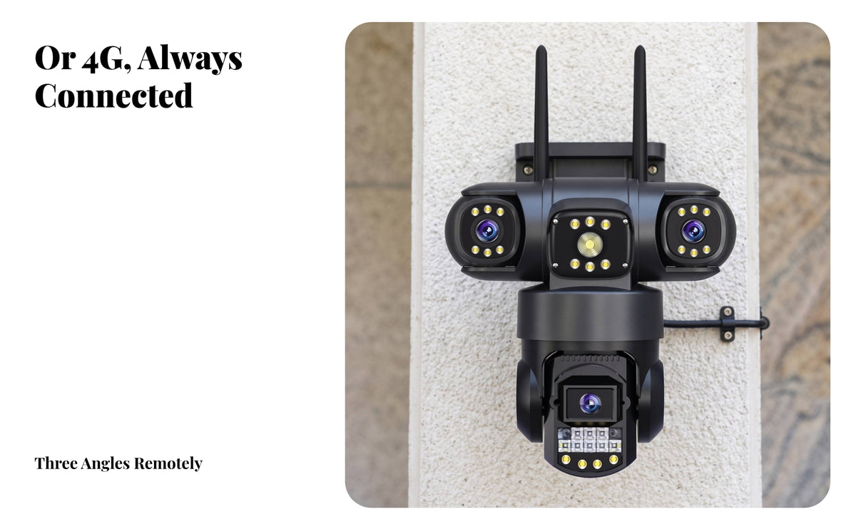 24/7 Three-Screen Observation Device | two receptors for Stable Connection, Built-in LED Lights, three-lens observation device, Courtyard