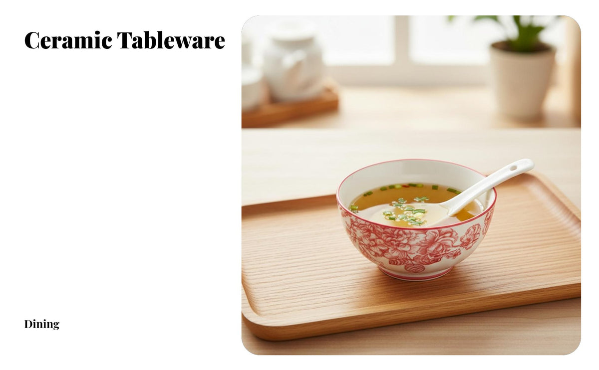 Ceramic Dinnerware Set, Underglaze Red Flower, Chinese Style Gift Box for Home, Business