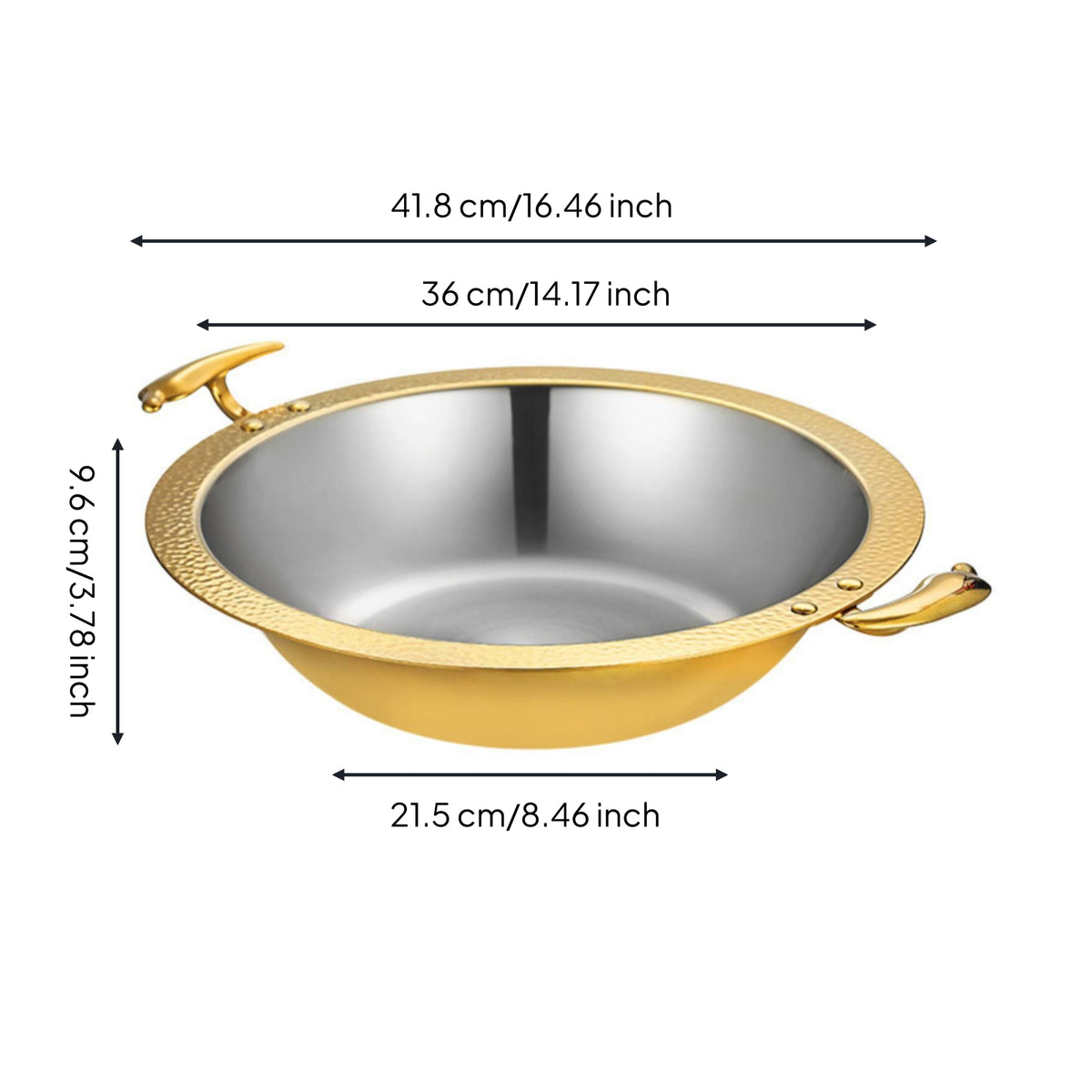 Kitchen Cookware Kitchenware Three-Layer Base Stainless Steel Hot Pot Bowl Golden Textured rims for Stovetop Cooking