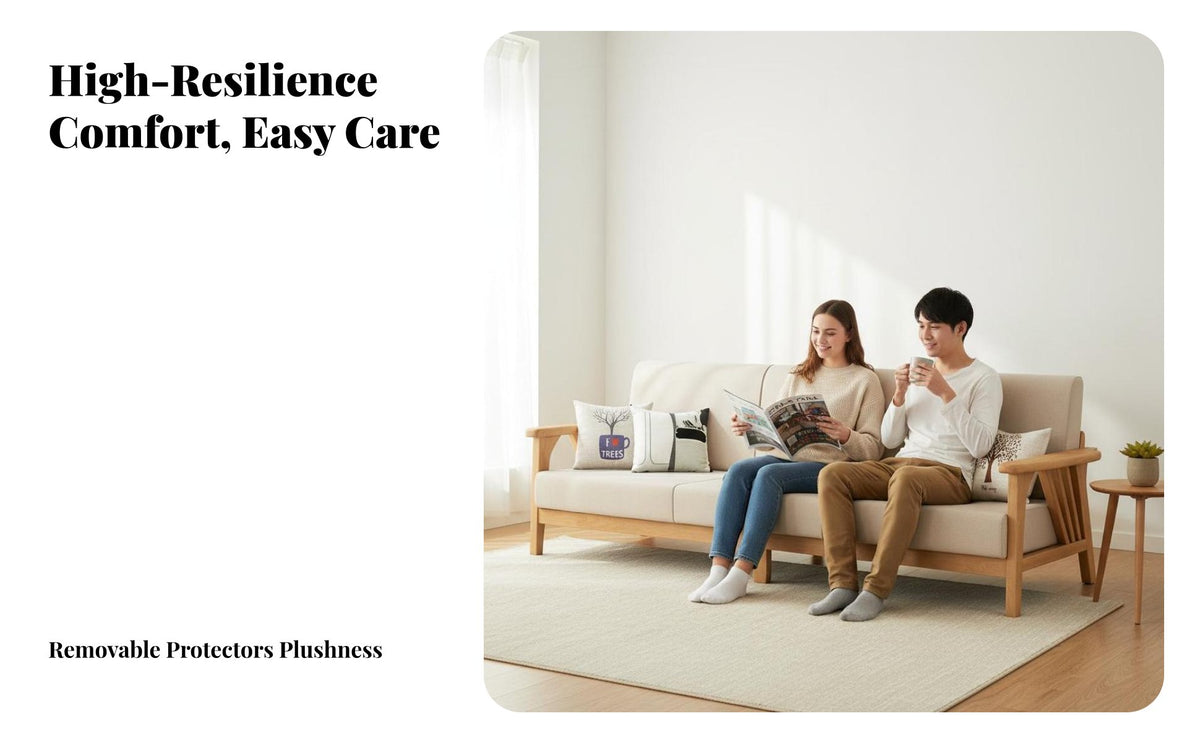 Nordic Design Wooden Frame Textile Couch Set Minimalist Design Sofa and Armchair Set High Rebound Cushion Living Room Furniture Easy Assembly for Apartment Dwellers, Homeowners, Families, Home