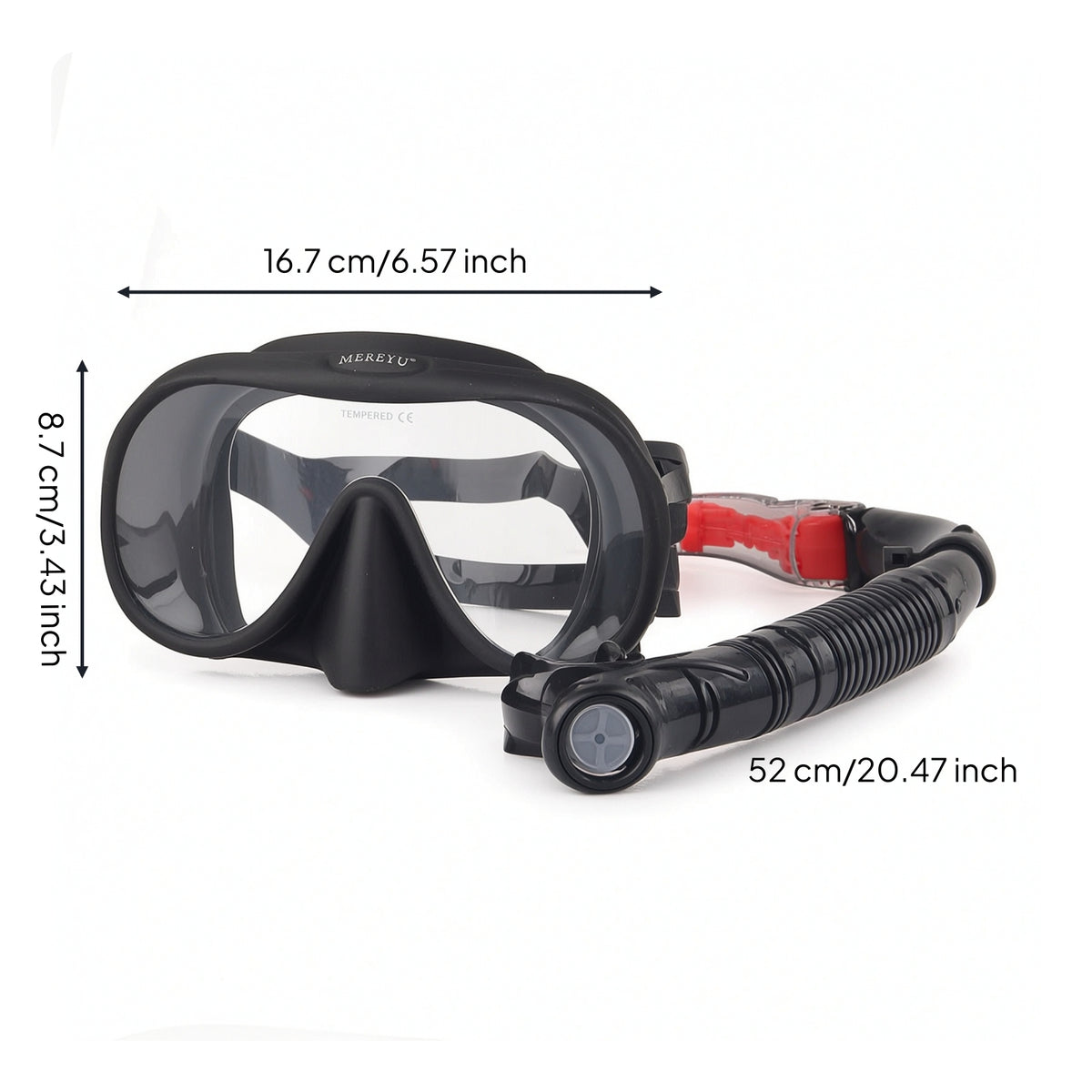 Clear Snorkel Set with Tempered Glass Mask Leak-Proof Frameless Snorkeling Mask with Snorkel Anti-Fog Gear Waterproof for Pool