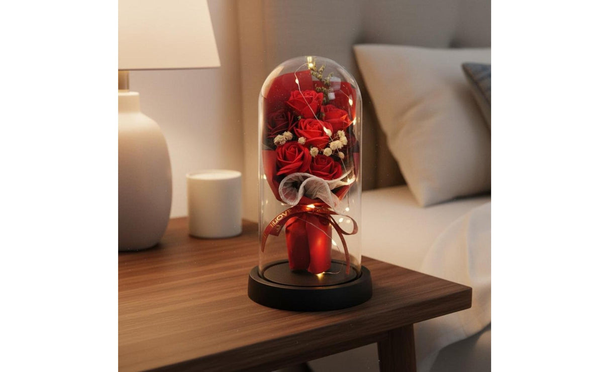 Romantic Gift Preserved Blossom Glass Dome Long-Lasting Lighted Blossom Arrangement Cloche Enchanted Flower Lamp for Wife, Girlfriend, Women, Valentine's Day, Anniversary, Bedroom Decor