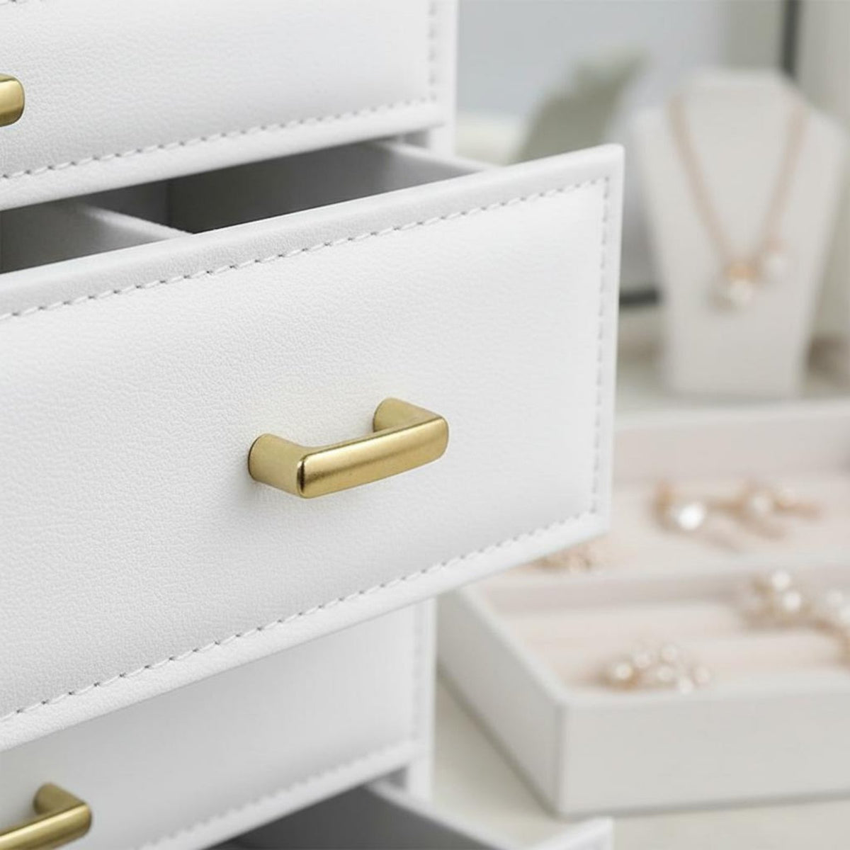 10-Layer Jewelry Box Elegant Appearance Band Necklace Earring Box Dust Resistant Drawer Jewelry Case for Dressing Table, Vanity